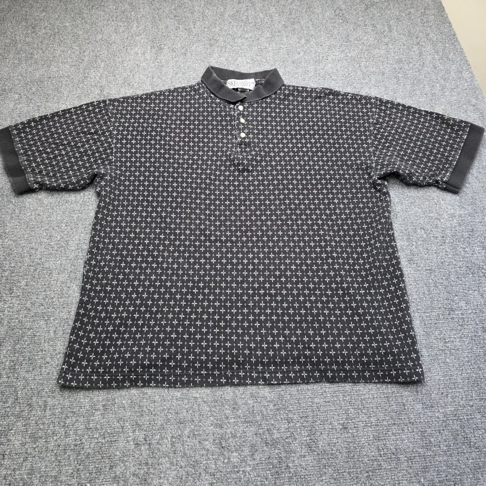 VTG New York Sportswear Exchange Polo Shirt XL Black Geometric Cotton Canada - Picture 2 of 5